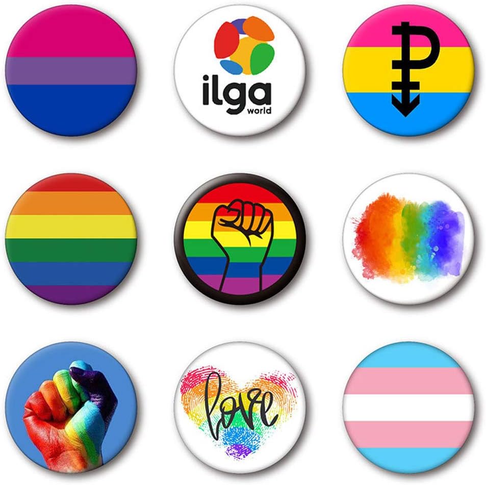 LLLucky 9Pcs Gay & Lesbian Pride Rainbow Enamel Lapel Pin Brooch Badge Fashion Jewelry