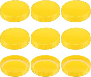 uxcell 86mm Wide Mouth Plastic Mason Jar Lids, 9pcs Plastic Storage Caps with Sealing Rings for Ball Canning Jars, Yellow