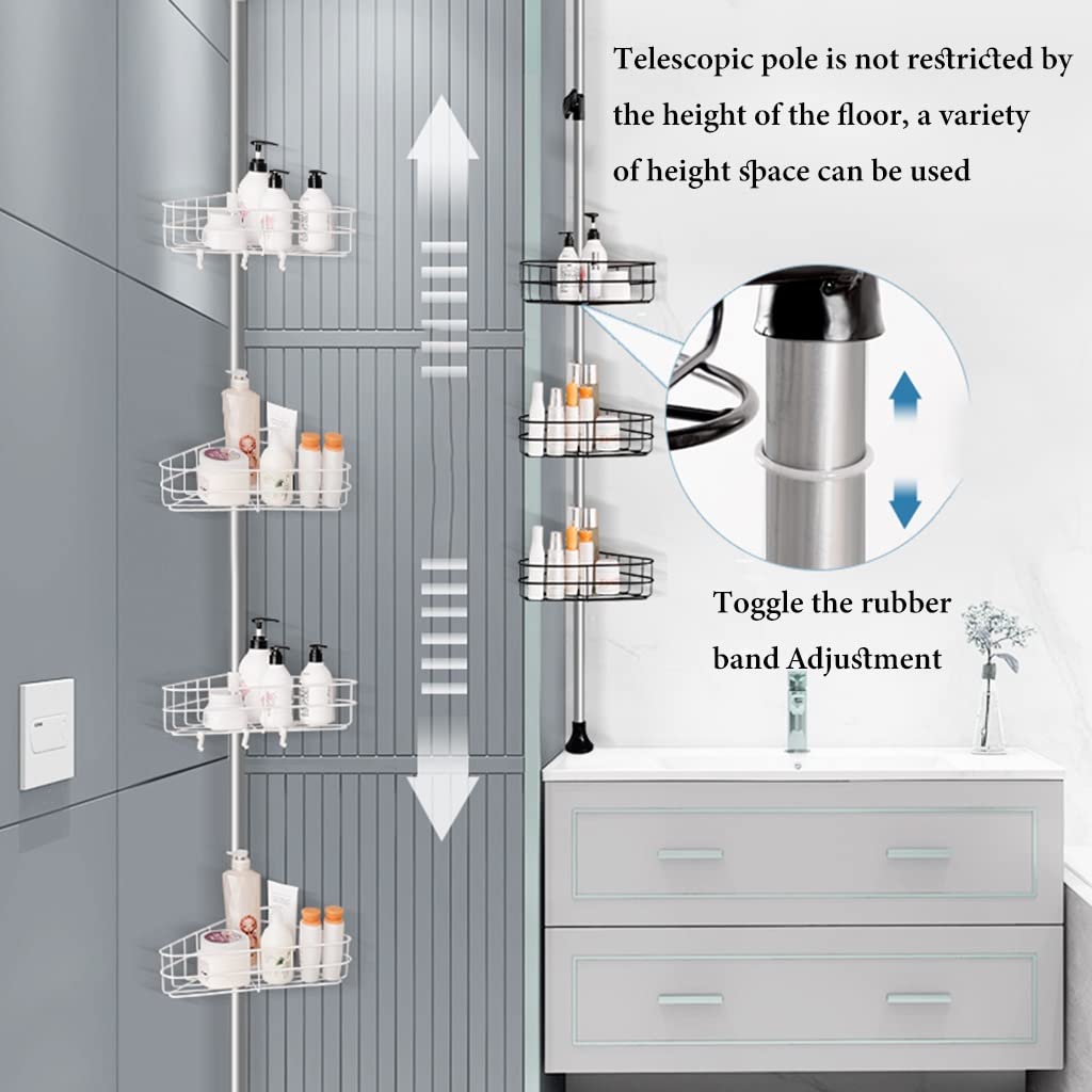GIZNXBA Estanteria Ducha Telescopica Estanteria Baño Sin Taladro Estantes De Ducha Inoxidables A Prueba De Herrumbre, Soporte De Almacenamiento para El Cuarto De Baño (Color : /Black, Size : 4 Tier)