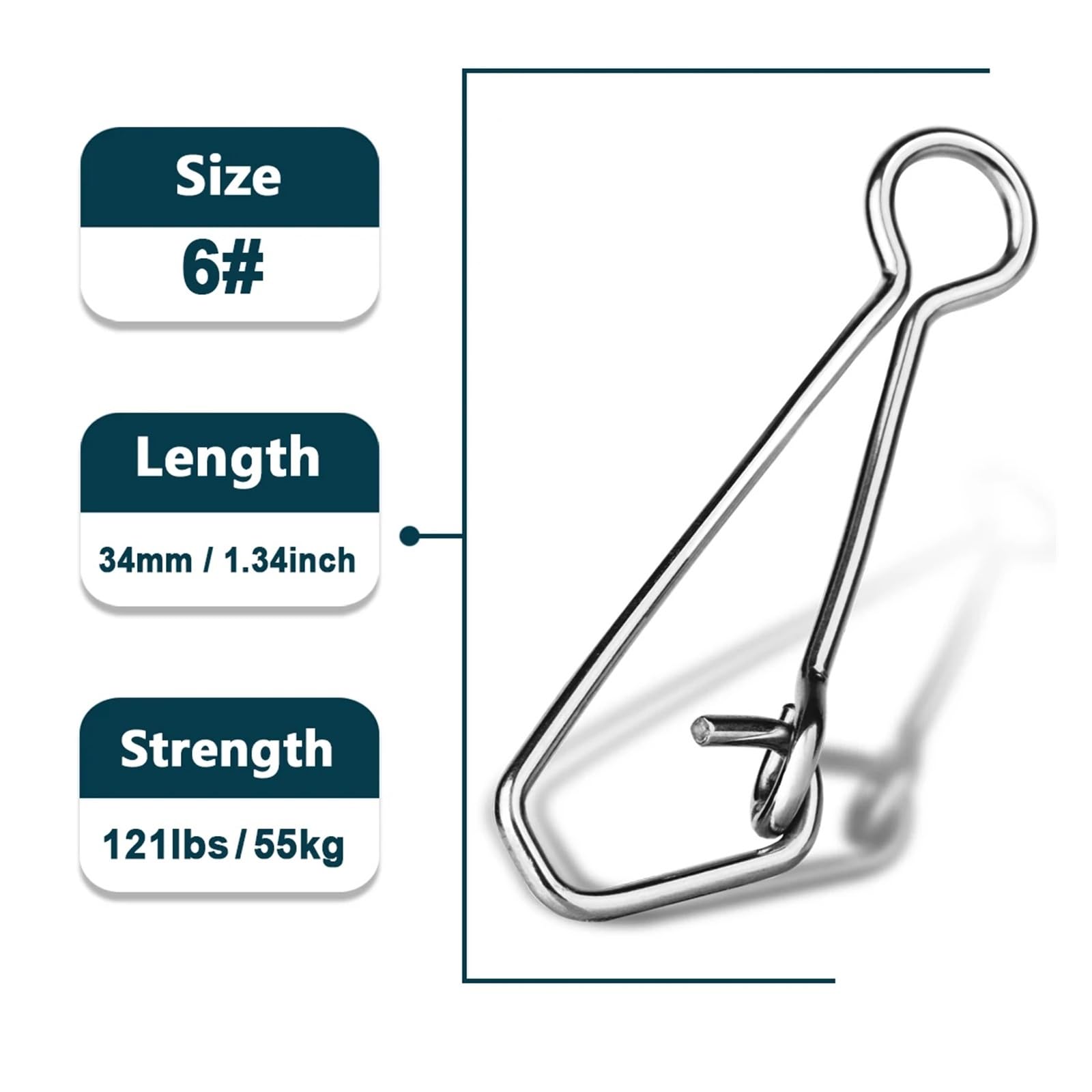 Broche de Pesca de Acero Inoxidable, 50~200 Uds., señuelo for Anzuelo de Pesca en Agua Salada, Aparejo Conector, Clip de Pesca rápido, Bloqueo, Pesas a presión, Trolling(Size-6 34mm 55kg,200