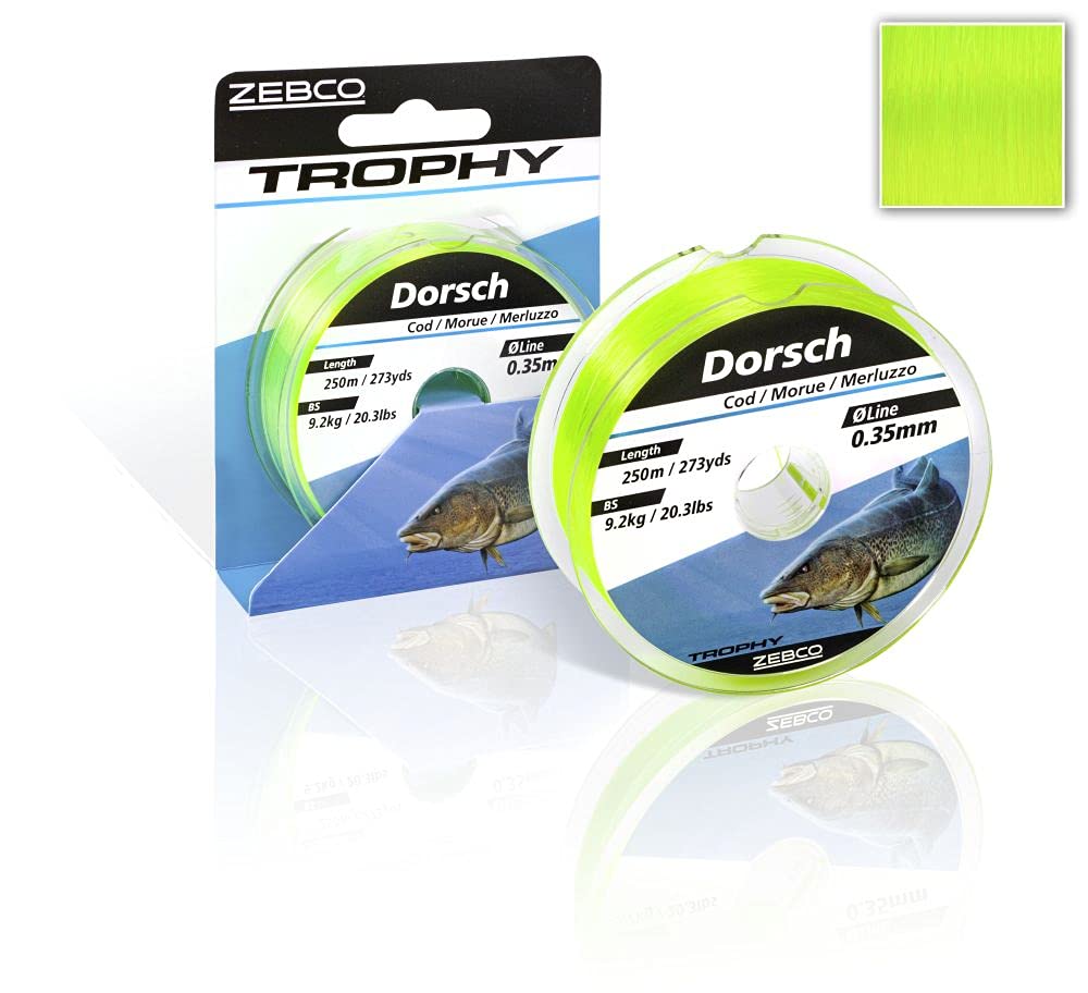 Zebco Wysokiej jakości żyłka wędkarska Trophy dorsz monofilowa akcesoria wędkarskie żyłka dorsza, fluo żółty, 0,50 mm