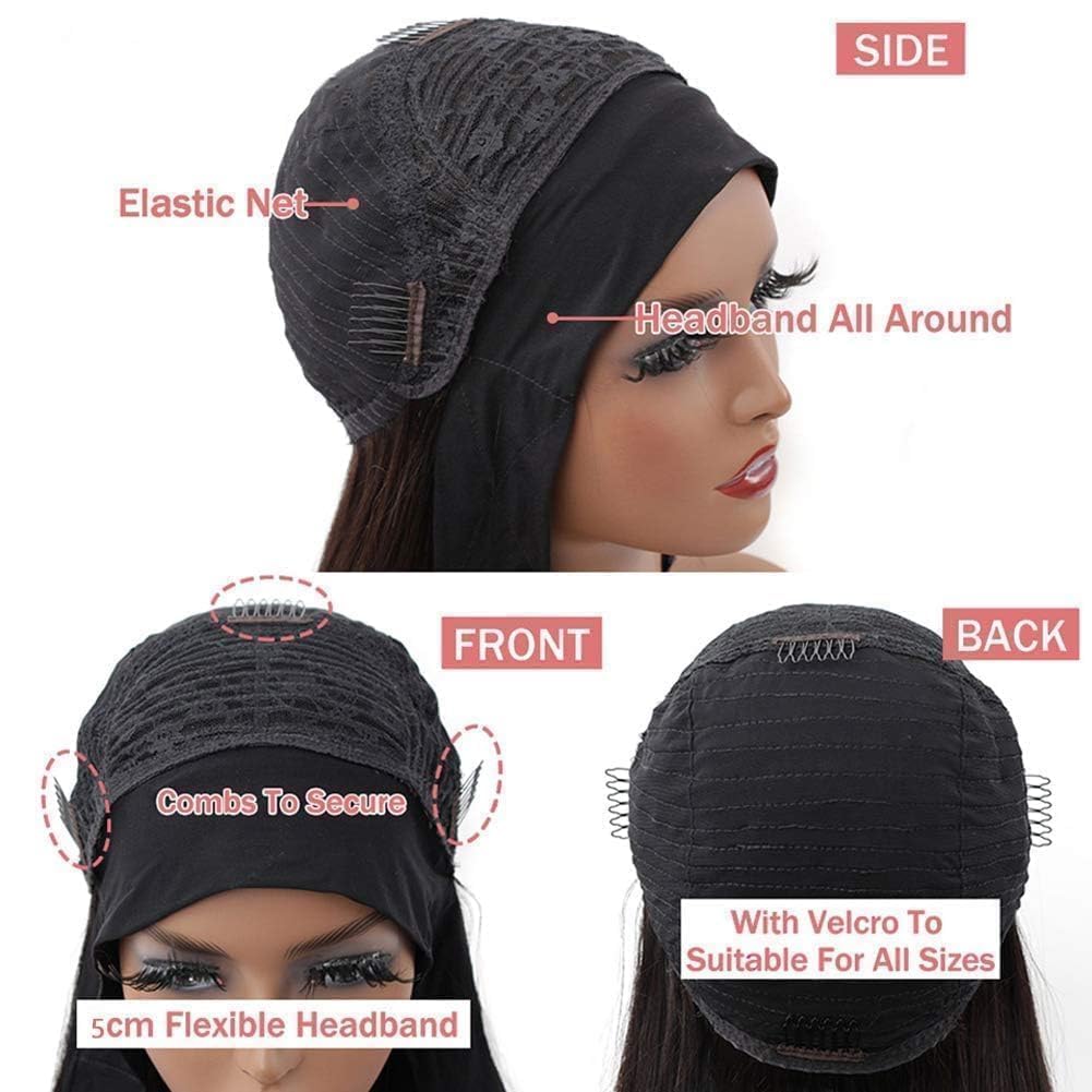 Perruque de cheveux humains pour femmes noires - Perruque droite - Densité de 150 % - Sans colle - Couleur naturelle - 45,7 cm