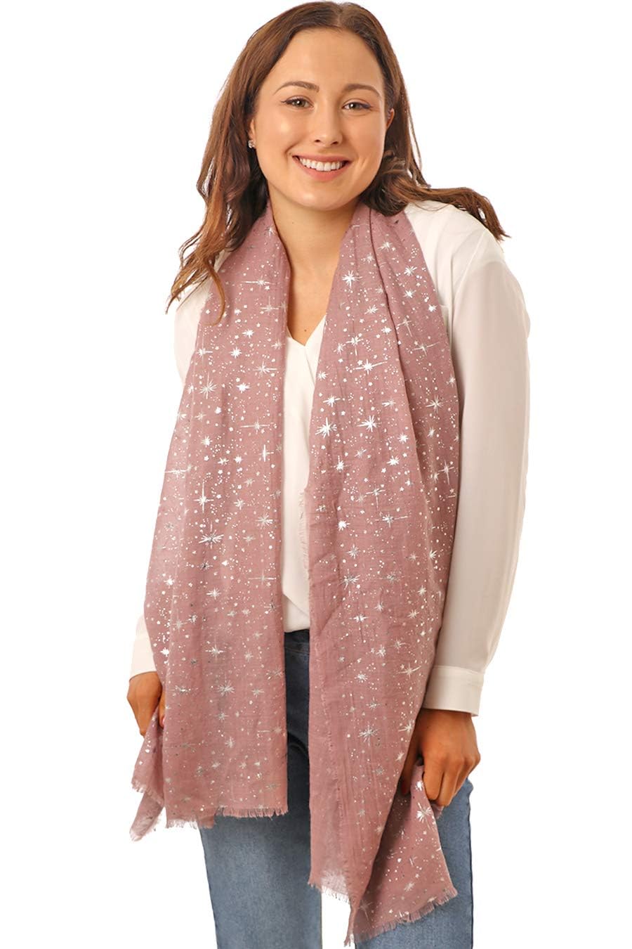 Style Slice Star Moon Scarf for Women, Lightweight Foil Shawl Wrap