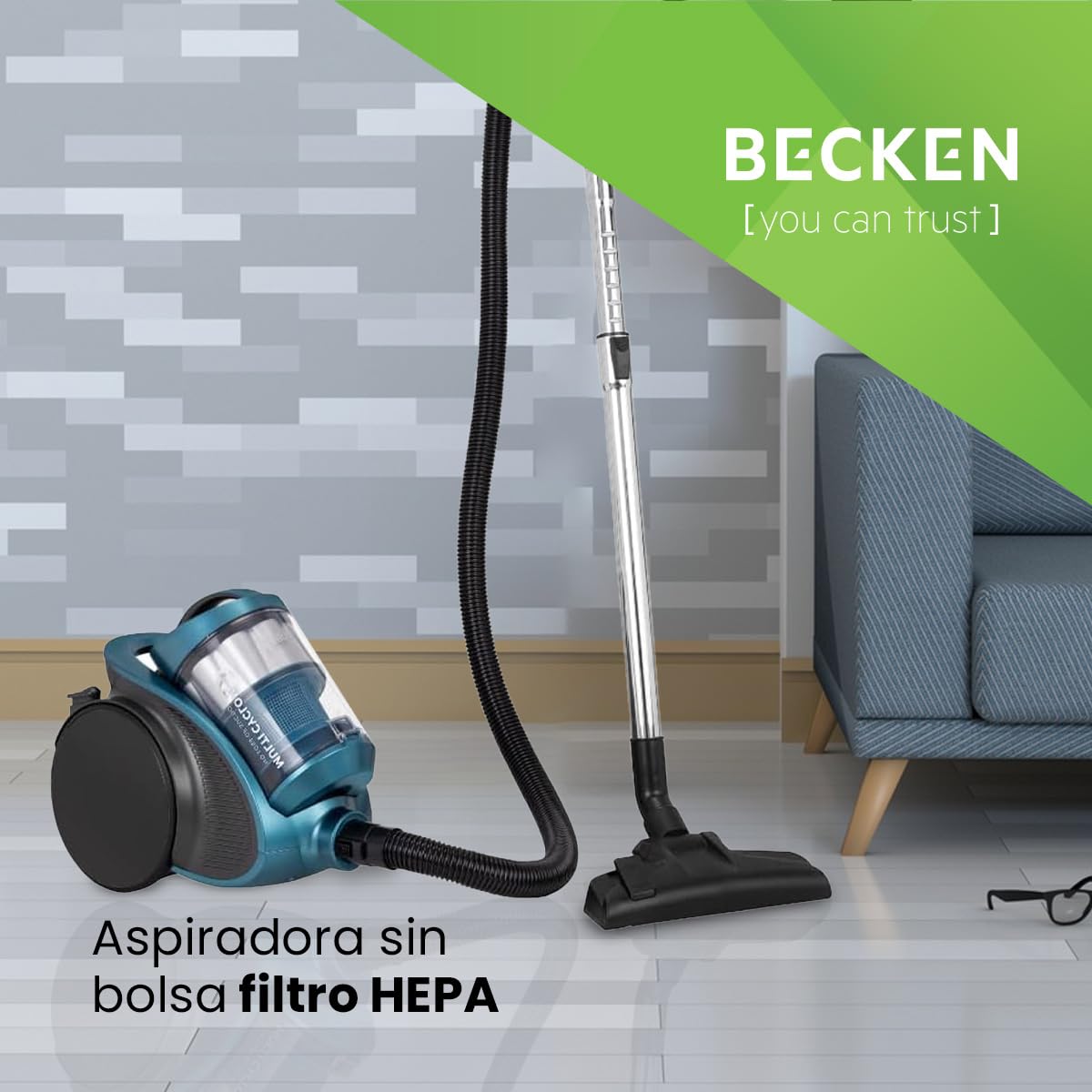 Kubo - Aspiradora sin Bolsa Filtro HEPA - Incluye 4 Accesorios - Funcionamiento Silencioso de 79 dB - Succión de 13 Kpa - Depósito de 2,5 L - Potencia 700W - Color: Quetzal Green