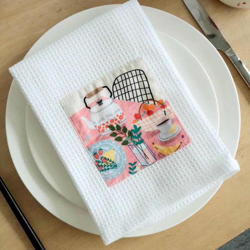ANEIDA 40 * 60CM 2/4/6PCS weißes Gitter-Jacquard-Quadrat 100% Baumwolle Tischservietten Matte Blockdruck Baumwollservietten waschbar Bedruckt blaugrünes Handtuch