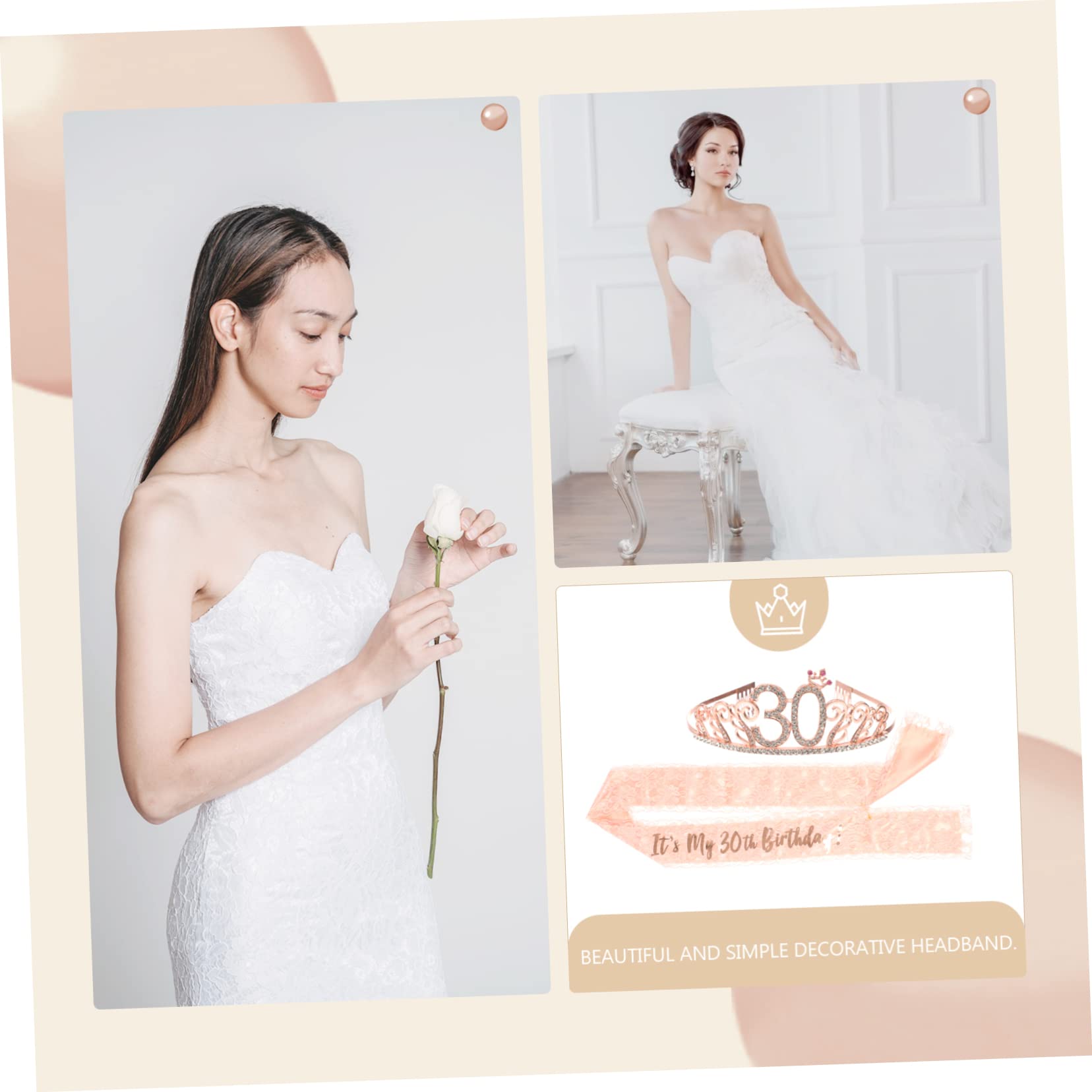 Beavorty 5ensembles Sash Et Diadème Élégant Pour Anniversaire Couronne Et Écharpe Pour Femmes Accessoires De Fête Doré Pour Célébrer Les Ans