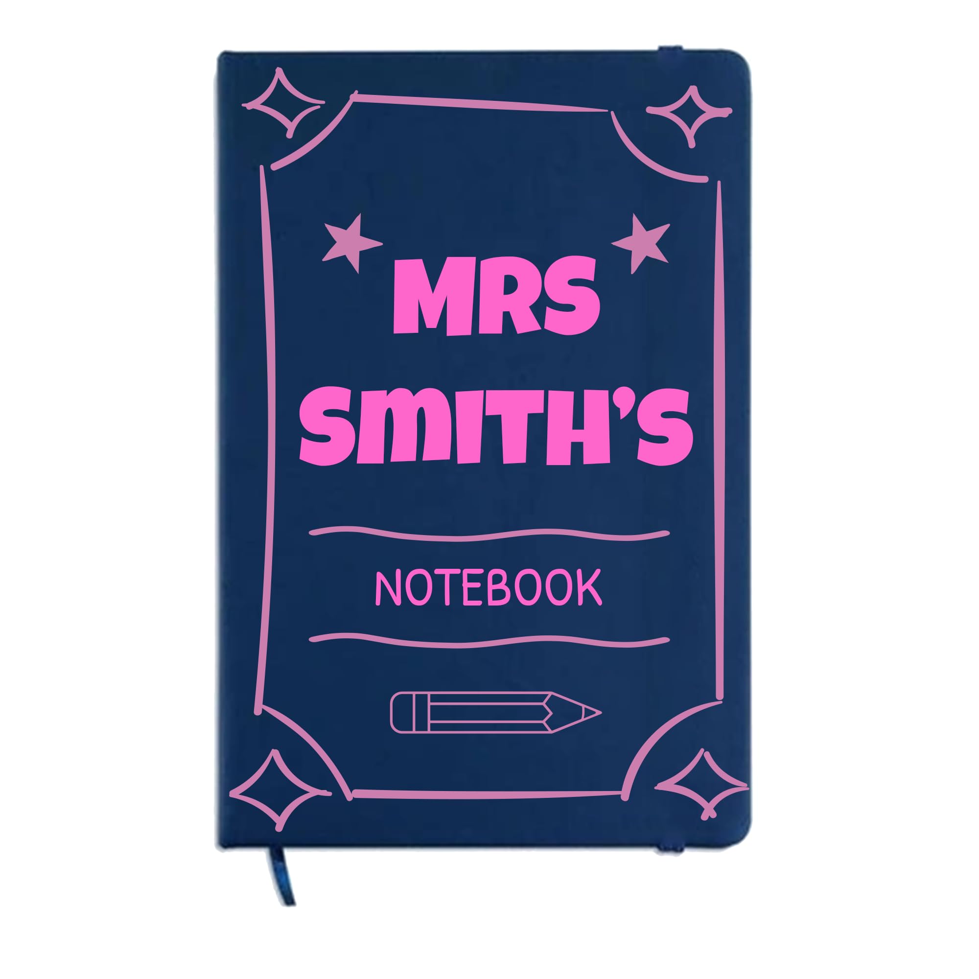 Chicken Craft Personalised Teacher Notebook - Custom Name Gift for Teachers, TAs or Support Staff - A5 Lined Journal with Pink Frame and Pencil Design (Blue) — image 1