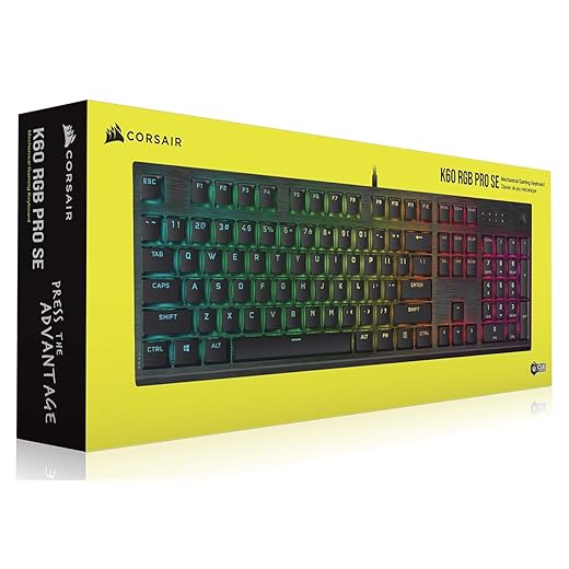 Corsair K60 RGB Pro SE Mechanical Gaming Keyboard - Cherry Mechanical Keyswitches - Durable AluminumFrame - Customizable Per-Key RGB Backlighting - PBT Double-Shot Keycaps - Detachable Palm Rest