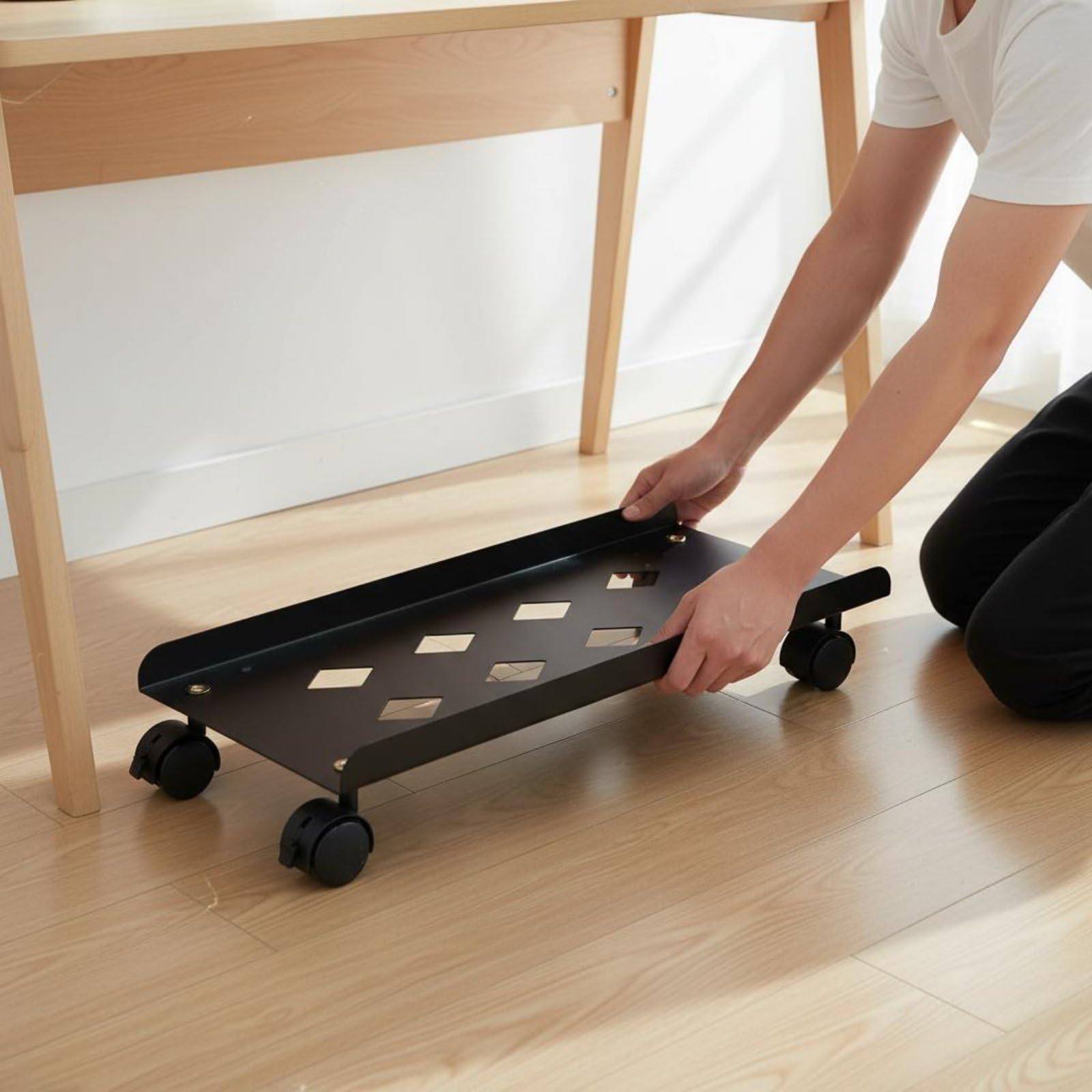 Soporte para Torre de Computadora con Carrito Ajustable Base Rodante de CPU y Porta Gabinete Acero al Carbono Resistente, Soporte De CPU Negro, 1.3mm De Grosor, Ajustable De 20-31cm