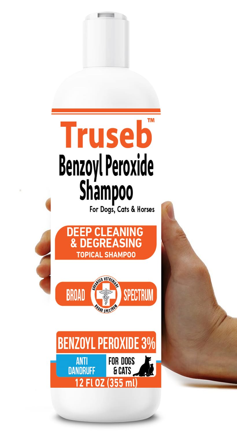 All Natural Benzoyl Peroxide 3% Shampoo Itchy Skin Relief for Dogs, Cats & Horses - Citrus Scent - 12 oz