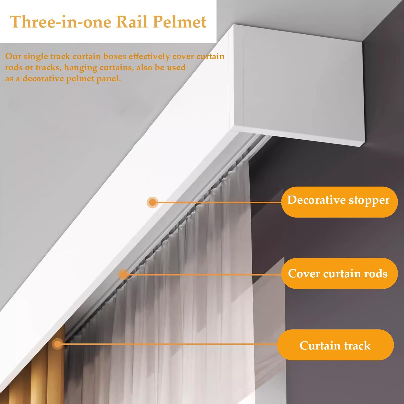 Rail de rideau blanc - Longueur personnalisable - Rail de rideau avec glissières et butée pour fenêtre, 5,2 m