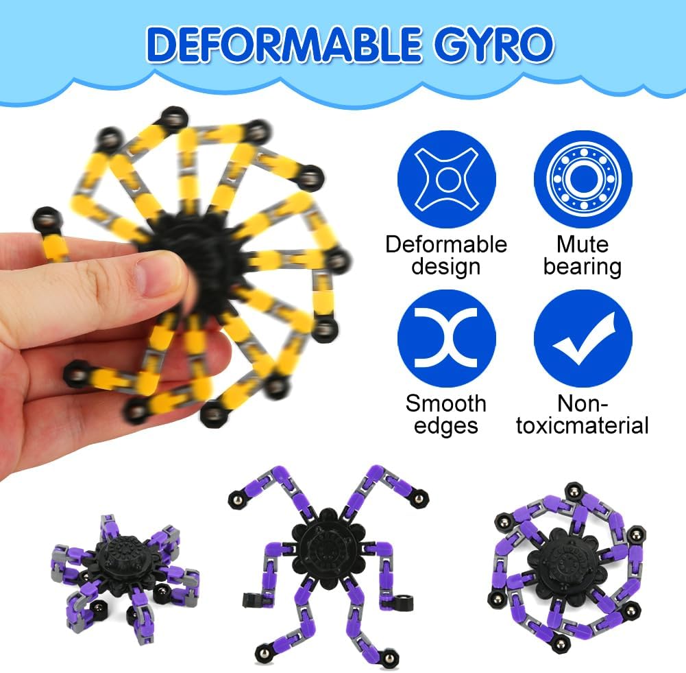 16 Pack Fidget Spinners Deformable Stress Relief Sensory Toy Robot Spinner DIY Mechanical Spiral Twister Creative Chain Gyro Toy for Goodie Bag Stuffers Party Favors Gift Prizes Novely Anxiety Toys