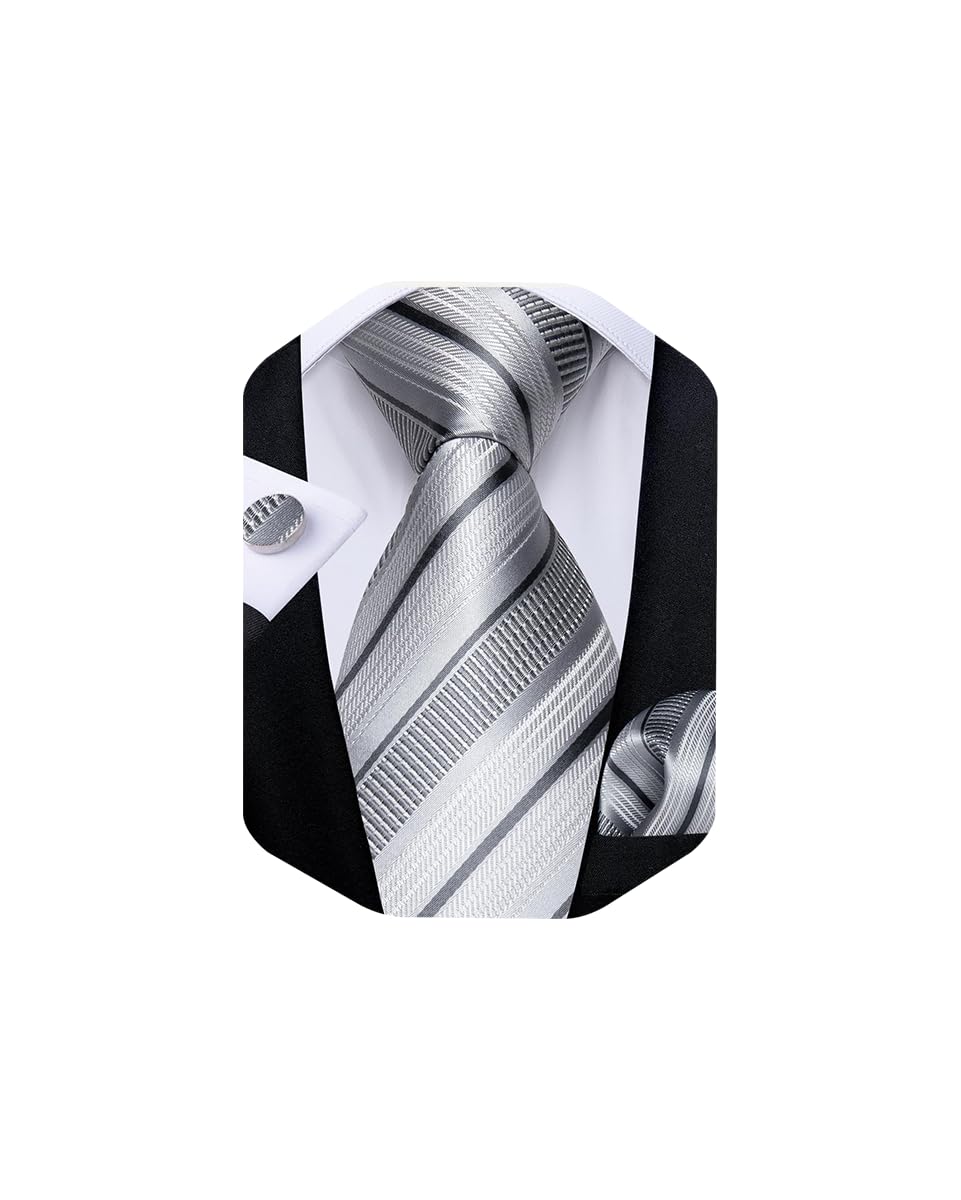 DiBanGu Striped Ties for Men Silk Woven Plaid Necktie | Classic Stripe Pattern,Soft Silk,Wear-resistant,Pocket Square and Cufflinks,Great Gift for Birthday,Business,Meeting