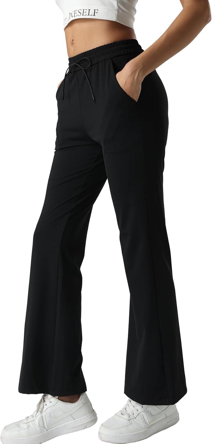 High Waisted Wide Leg Yoga Pants for Women with Pockets, Bootcut Workout Lounge Pants Casual Athletic Pants