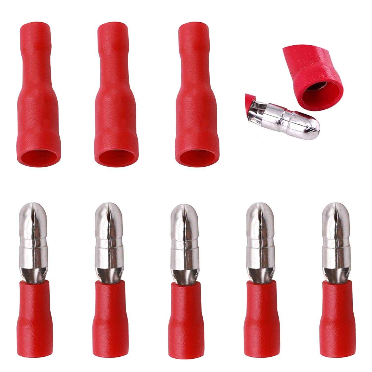 smseace 100Pcs Red Bullet Connectors 22-16AWG Female&Male Bullet Butt Connector for Automotive Boat Stereo Industrial Equipment