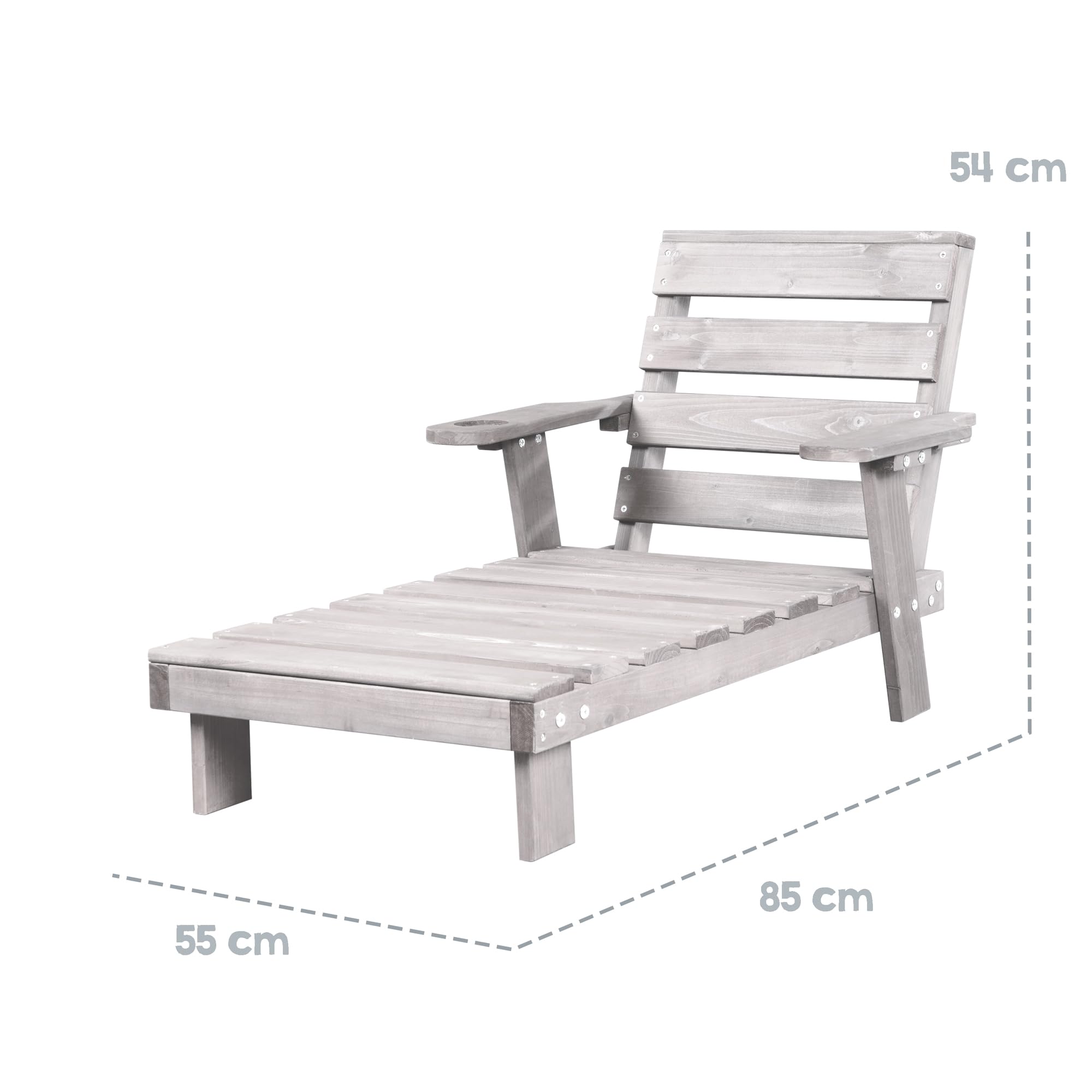roba Sdraio per Bambini con Cuscini Little Stars - per Esterno, Giardino, Terrazza, all'Aria Aperta - Resistente alle Intemperie - con Portabicchieri - Certificato FSC - Legno Laccato Grigio