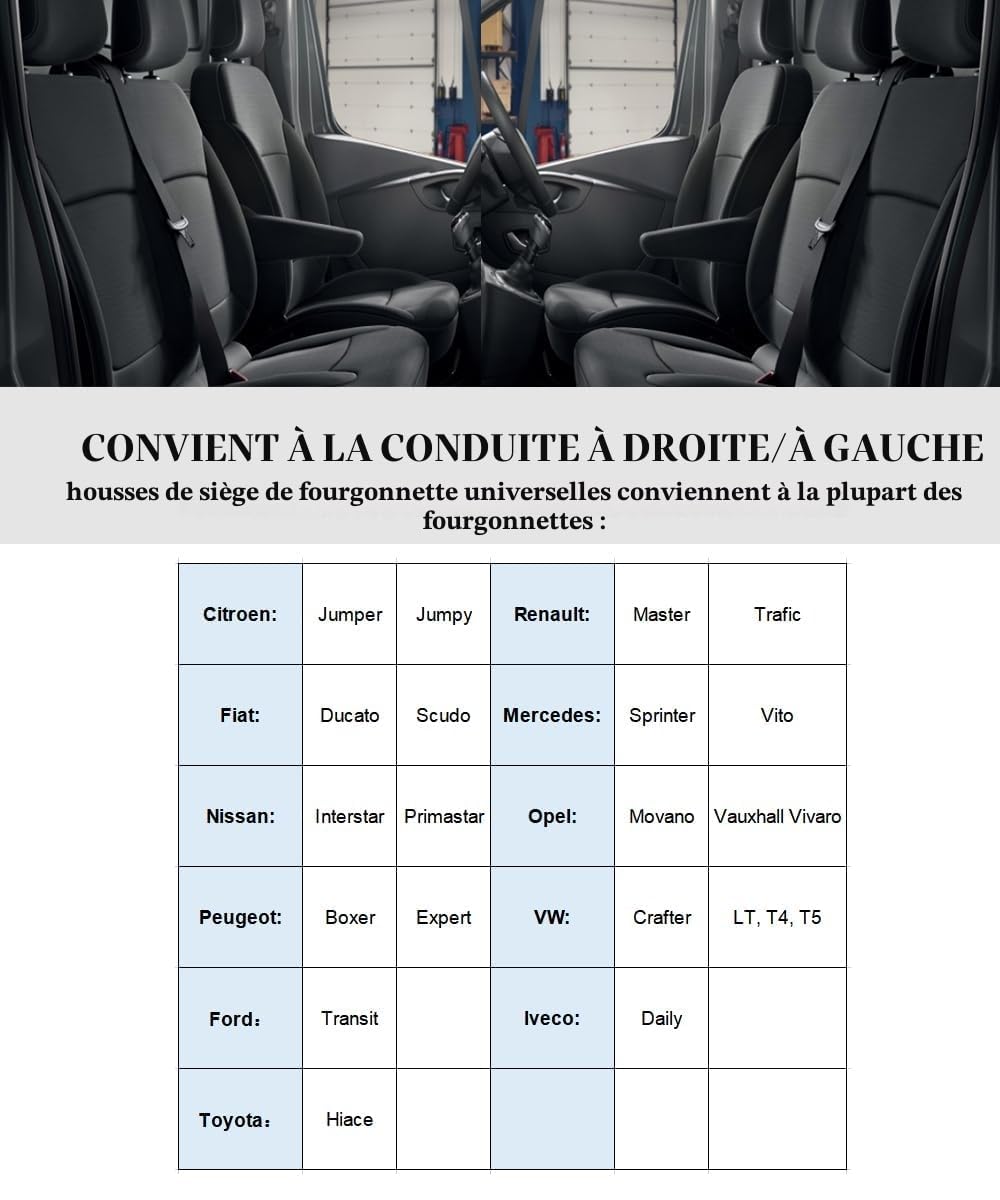TOYOUN - Housse Siege Voiture Van Universel 2+1 Adapté Camions, Camionnettes et Bus,Avant pour Simples et Doubles avec Bases Jointes Housses de Sièges Universelles en Tissu,Noir et Gris