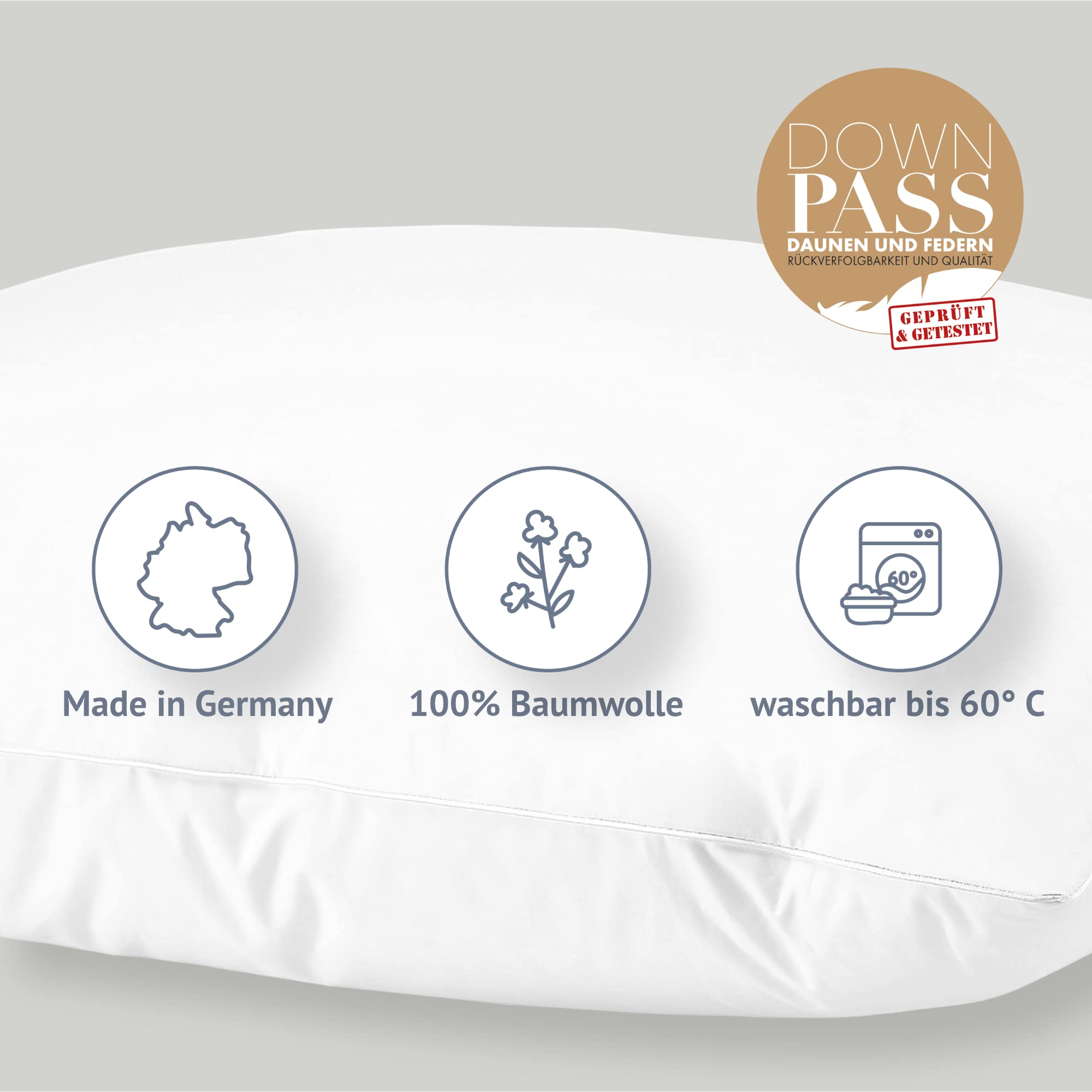 moe Natural Goose Dream Federn- und Daunenkissen 40x80 cm - Kopfkissen Gänse, Kissen, Made in Germany, 90% Gänsedaunen, auch für Allergiker geeignet, 100% Baumwolle, 550 g Füllmenge