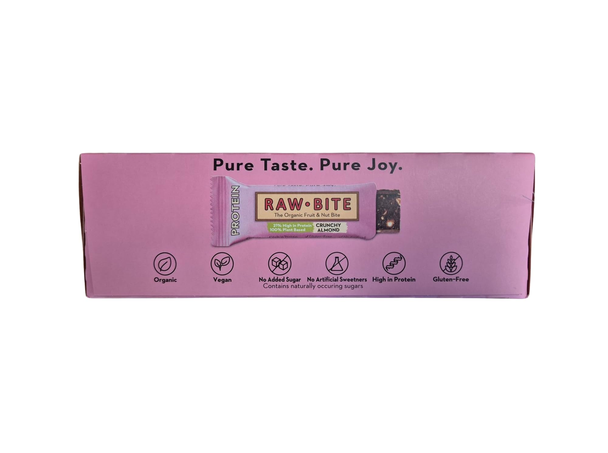 Raw Bite Protein Riegel Crunchy Almond mit 21g Eiweiß High in Protein 12 Bio Proteinriegel in Vorteilsbox mit Reisprotein, Datteln, Mandeln, Kürbiskernen & Kakao , 12 x 45 g