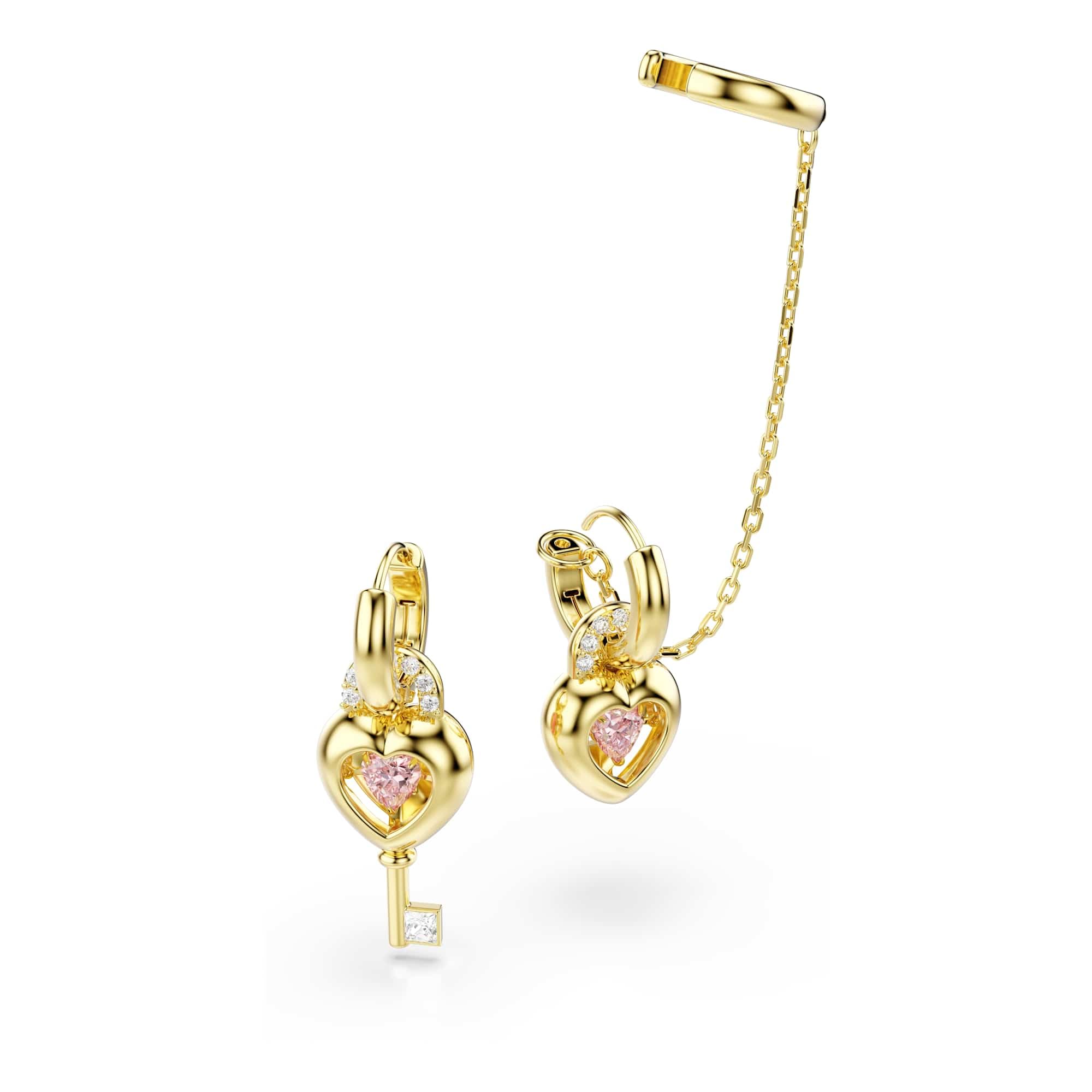 Swarovski Idyllia Colección, Mixed Cuts, Corazón With Key, Rosa, Acabado oro 18k