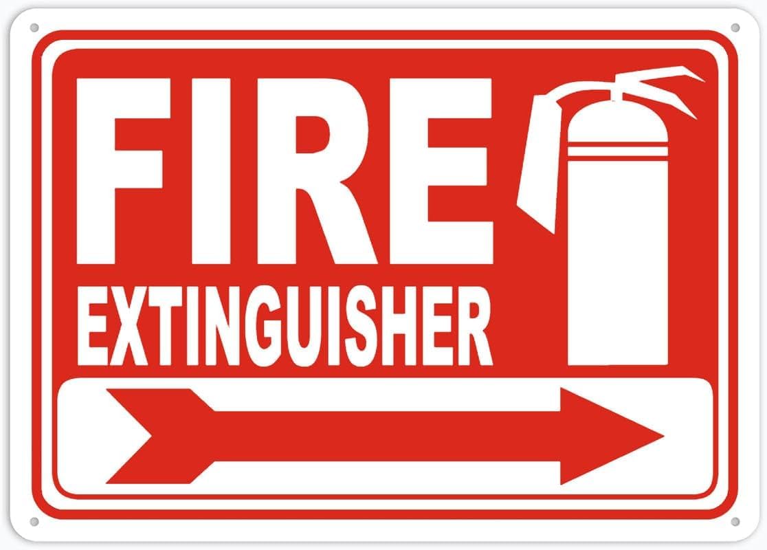 Fire Extinguisher Rust Free Aluminum Tin Sign - Warning Decor with Pre-Drilled Holes for Indoor-Outdoor Mall, Restaurant, School Fire Zone - 8x12 Inch​
