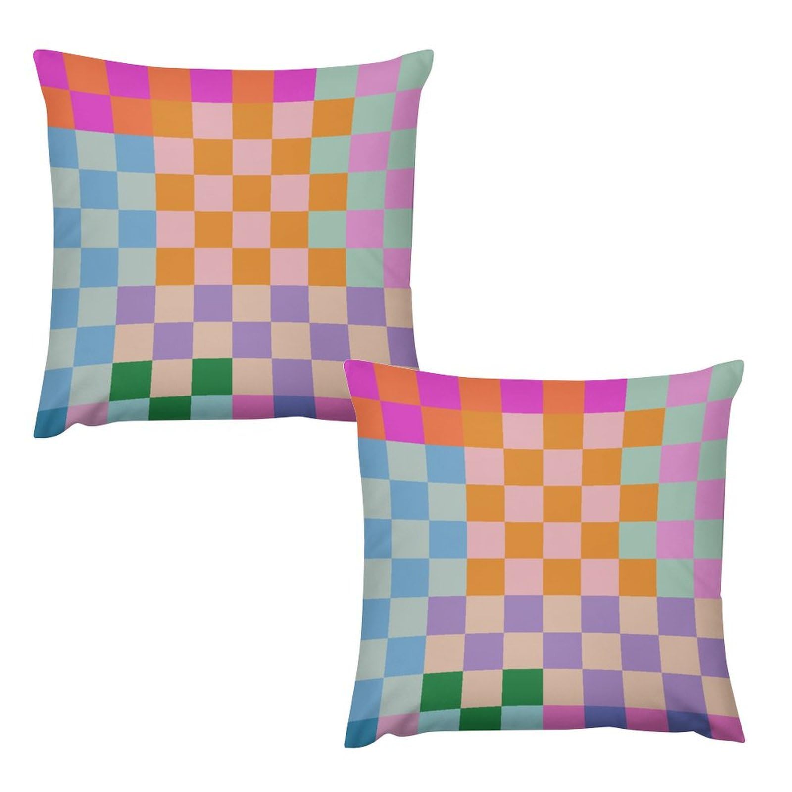 Checkered Pillow Covers Set of 2,Colorful Geometric Modern Rainbow Minimalist Groovy Throw Pillow Covers 16x16 Inches Cotton Square Pillow Cover Set