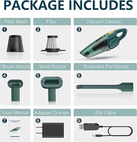 Miniatura 6 de AUKUN Aspiradora de mano, aspiradora de mano inalámbrica de 8 KPA fuerte succión con batería recargable, aspiradora portátil en seco para coche y
