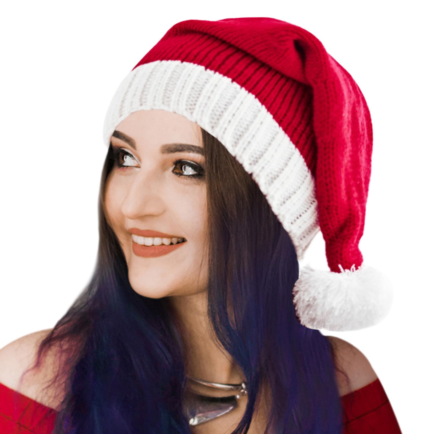 Umeepar Santa Hat Christmas Xmas Party Beanie Hat Red Knitted Stocking Skull Cap for Adult Women Men (Red)