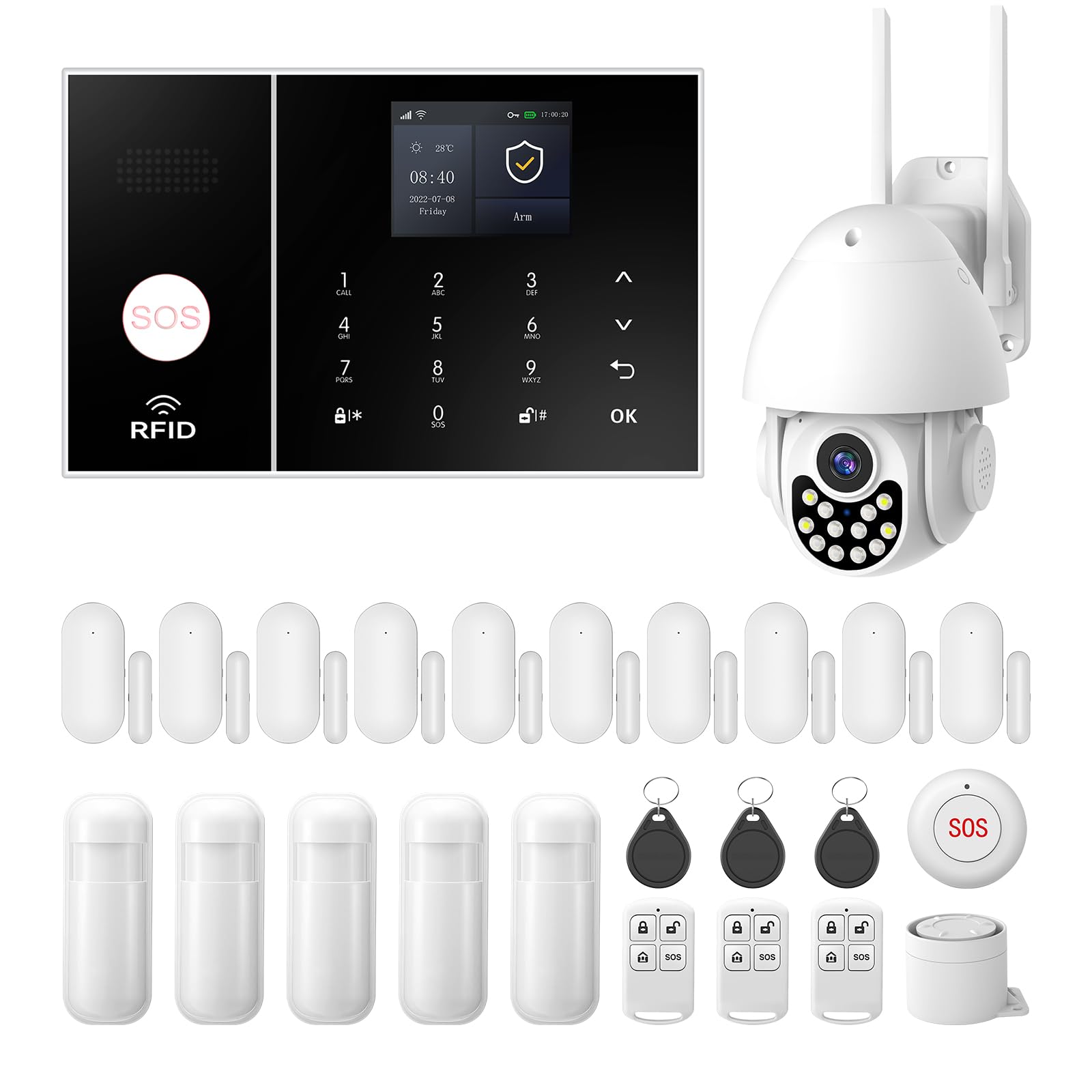 LWOHSI Home Alarms with 3 MP Camera, Wireless Home Alarm System with App Alert, 120dB Siren, Motion Detectors, Doors and Windows Sensors, Compatible with Alexa (25 Pieces)
