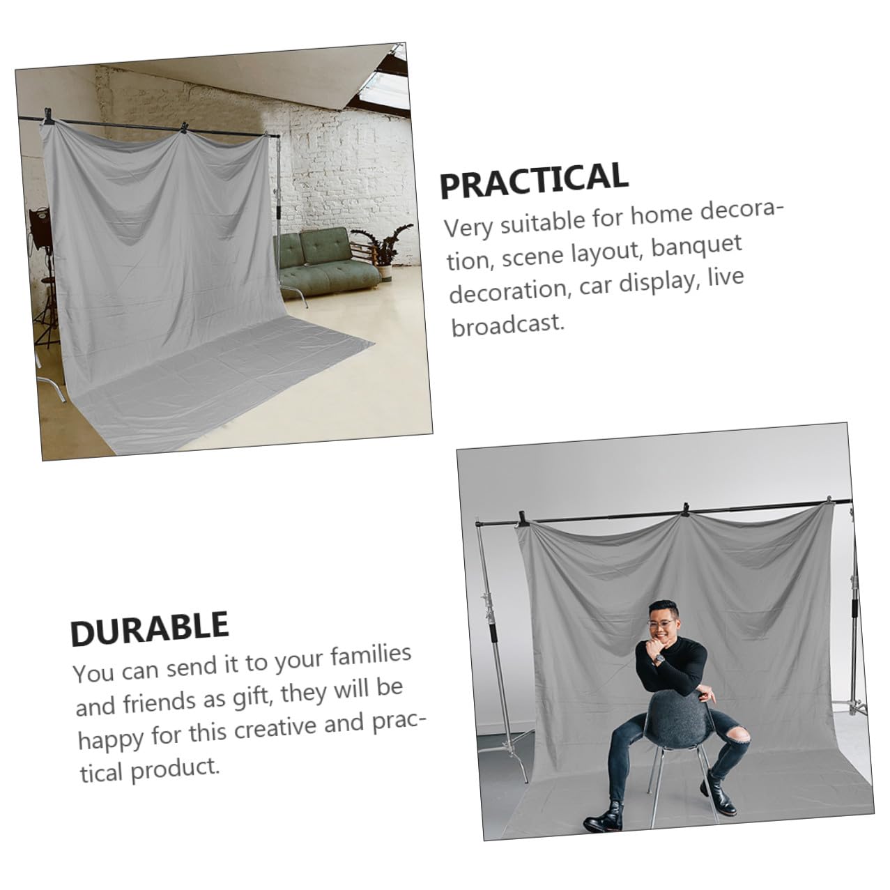 Sfondo Fotografico Grigio Spesso 3x2m, Sfondo per Fotografia e Decorazione Casa, Telo Lavabile e Resistente per Allestimenti Scenici e Riprese Studio