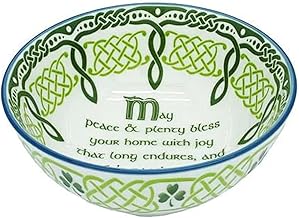 Royal Tara Irish Ceramic Blessing Bowl Shamrock Celtic Knotwork Kitchenware Gift Serving Soups Stews Salads Bone China Mixing Bowl for Kitchen (ceramic, Blue-May the road rise Blessing 5.5")