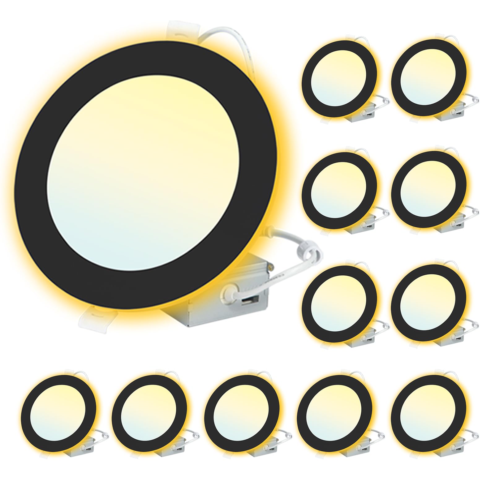 12 sztuk 15 cm czarna lampa sufitowa LED 5CCT z lampką nocną, ściemniana lampa typu downlight do wafli bez puszek, ETL i FCC, 2700 K/3000 K/3500 K/4000 K/5000 K
