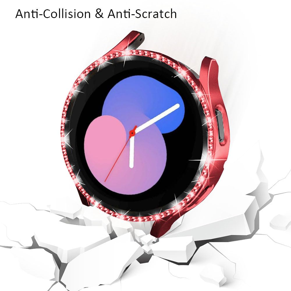 DEALELE [2-PACK] Case Compatible with Samsung Galaxy Watch 5/4 44mm, Bling Single-Row Diamond PC Protective Case Replacement Watch Cover Bumper (44mm, Gold+Transparent) — view 117
