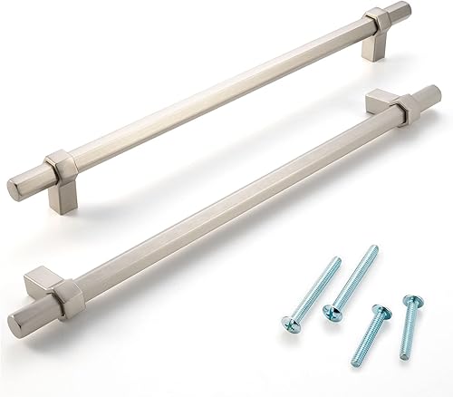 Miniatura 2 de 1 paquete de tiradores para gabinete con orificio central de 10 pulgadas (254mm), tiradores de gabinete de níquel cepillado y manijas de níquel