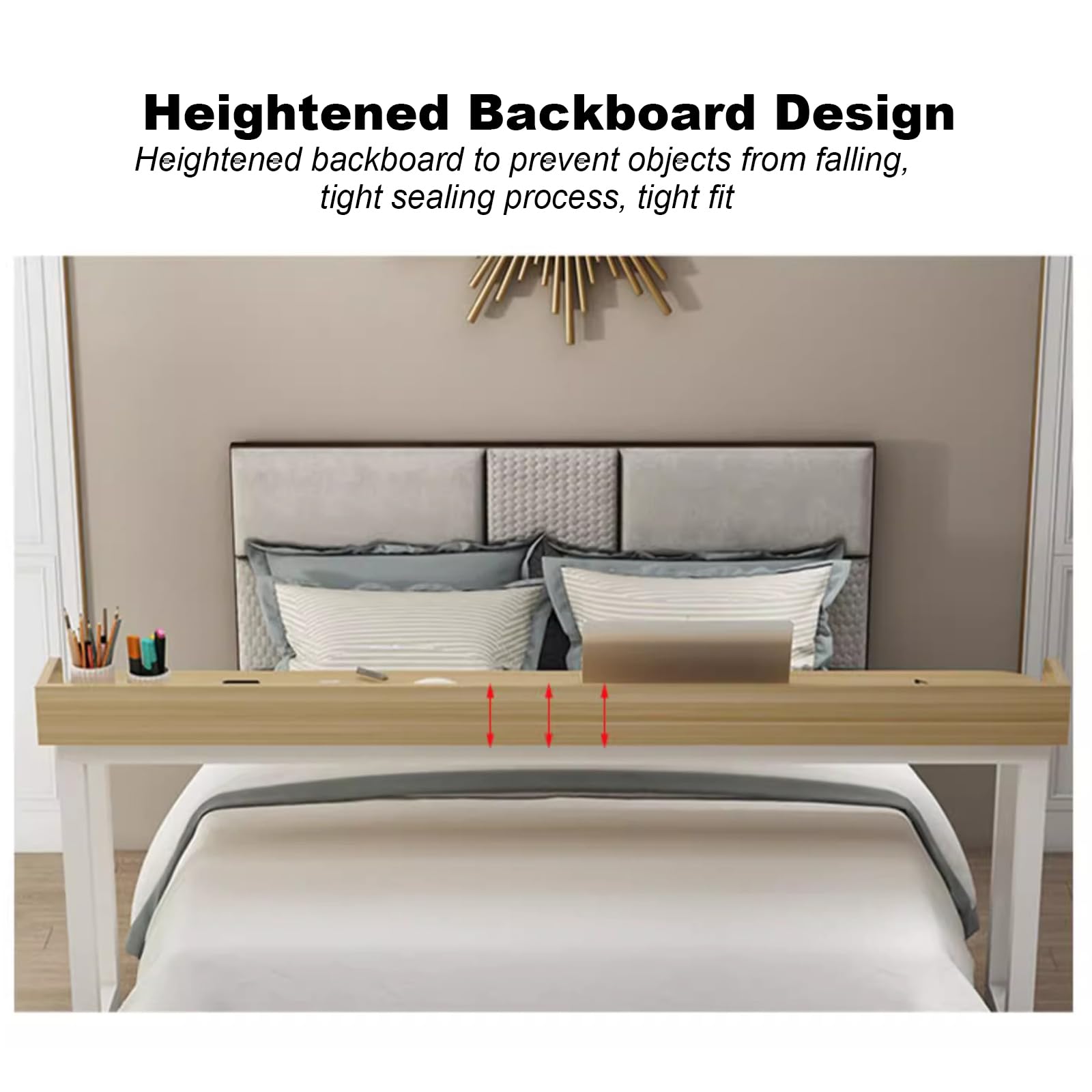 Mesa de altura ajustable con ruedas, escritorio de cama con ruedas para cama tamaño King, mesa cruzada de 67in / 170 cm, color blanco y negro, ideal para el trabajo o las comidas