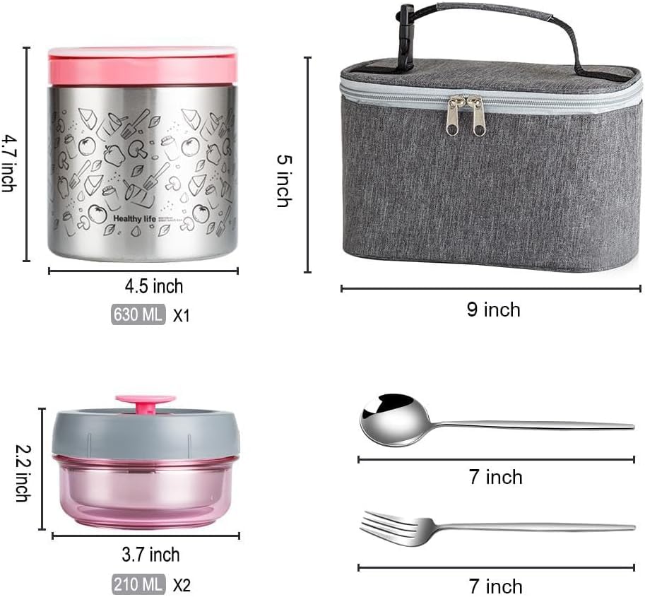 Lille Home Lunchbox van roestvrij staal, 3 lagen, 1,43 l, lekvrij, BPA-vrij, geïsoleerde bentobox voor onderweg maaltijdbereiding, stapelbare voedselcontainer voor dames en heren (Groente