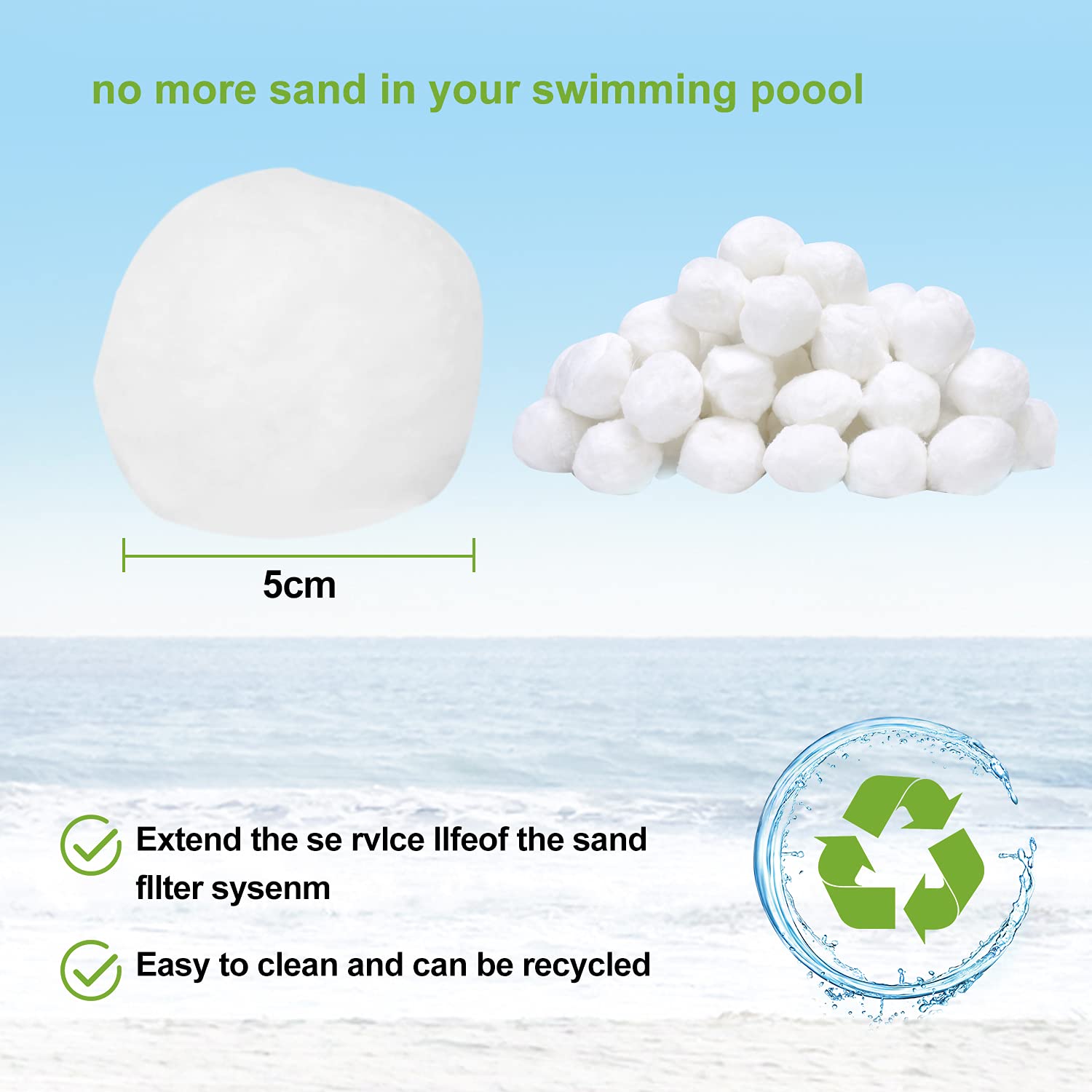Sfere filtranti per sistemi di filtraggio a Sabbia, Sfere filtranti per Piscina da 700 g per sostituzioni di Sabbia filtrante da 25 kg, Adatte per filtri per Piscina(700g) (1400)