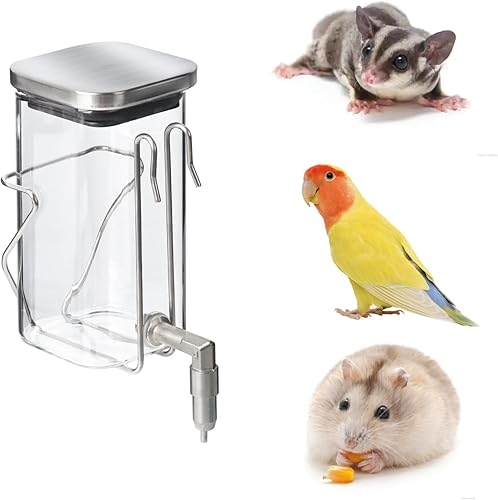 Botella de agua para mascotas de acero inoxidable y vidrio de alta calidad, dispensador sin goteo para conejos, loros, roedores, 3 opciones de