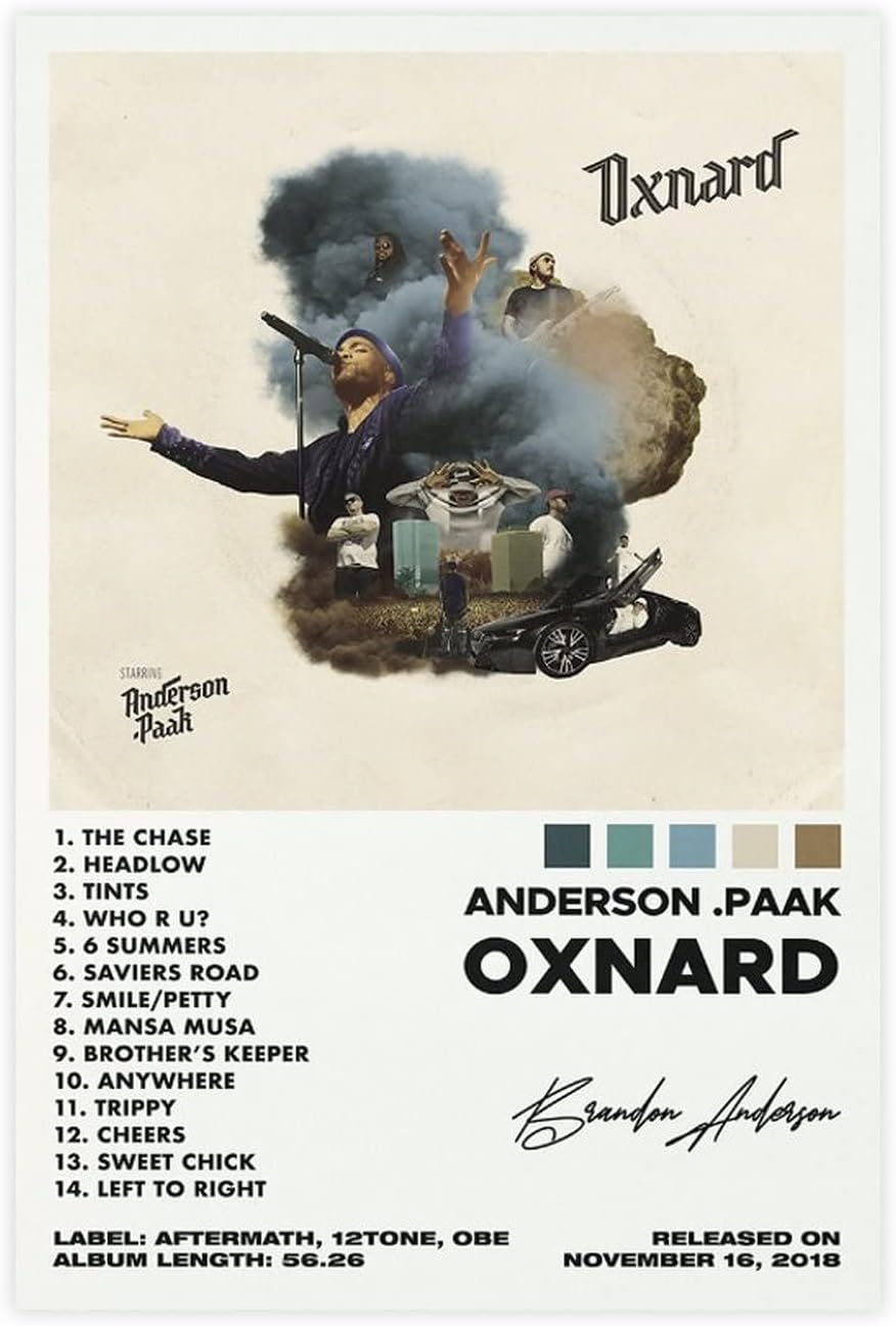 ARZARF Anderson Paak Poster Oxnard Album Cover Poster Canvas Poster Wall Art Decor Print Picture Paintings for Living Room Bedroom Decoration Unframe-style 08x12inch(20x30cm)