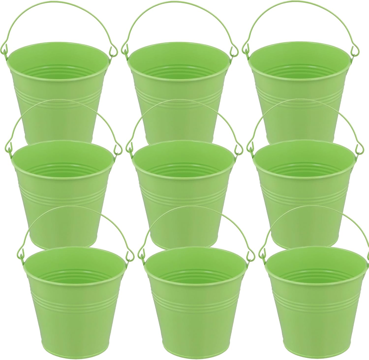15 Pack 4.5 Inch Green Mini Metal Pails with Handle, Small Tin Buckets for Crafts and Party Favors