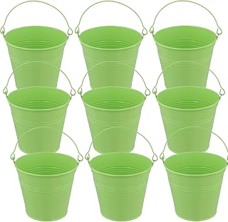 15 Pack 5.12 x 4.3 Inch Green Mini Metal Pails with Handle, Small Tin Buckets for Crafts and Party Favors