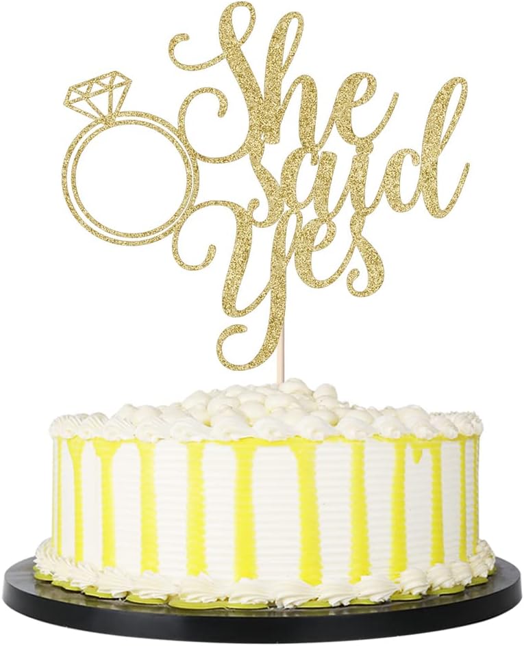 PALASASA He asks She Said Yes Cake Topper - Funny Wedding, Engagement, Bachelorette,Pregnancy Announcement Glitter Party Decorations (Gold)