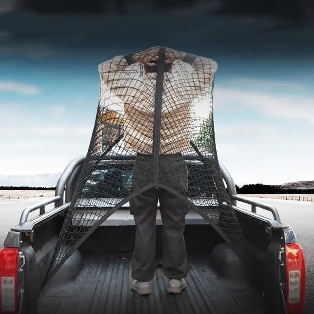 Reti per Auto Rete di Carico Elastica Alta 1,2 * 1,2 M, Rete Fissa Camioncino Rete Antiscivolo Rete per Bagagliaio Strumento di Stoccaggio per Auto Rete Portaoggetti Auto(Doppio Strato)