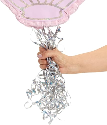 Miniatura 5 de BLUE PANDA Piñata de concha de sirena – Pequeña 13 x 3 x 14 pulgadas, concha marina aguamarina y rosa, cuerda de extracción fácil de llenar para