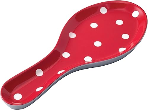 UP ware - Soporte para cuchara de melamina de 9.625 pulgadas, soporte para utensilios de cocina, mesa de comedor (lunares rojos)