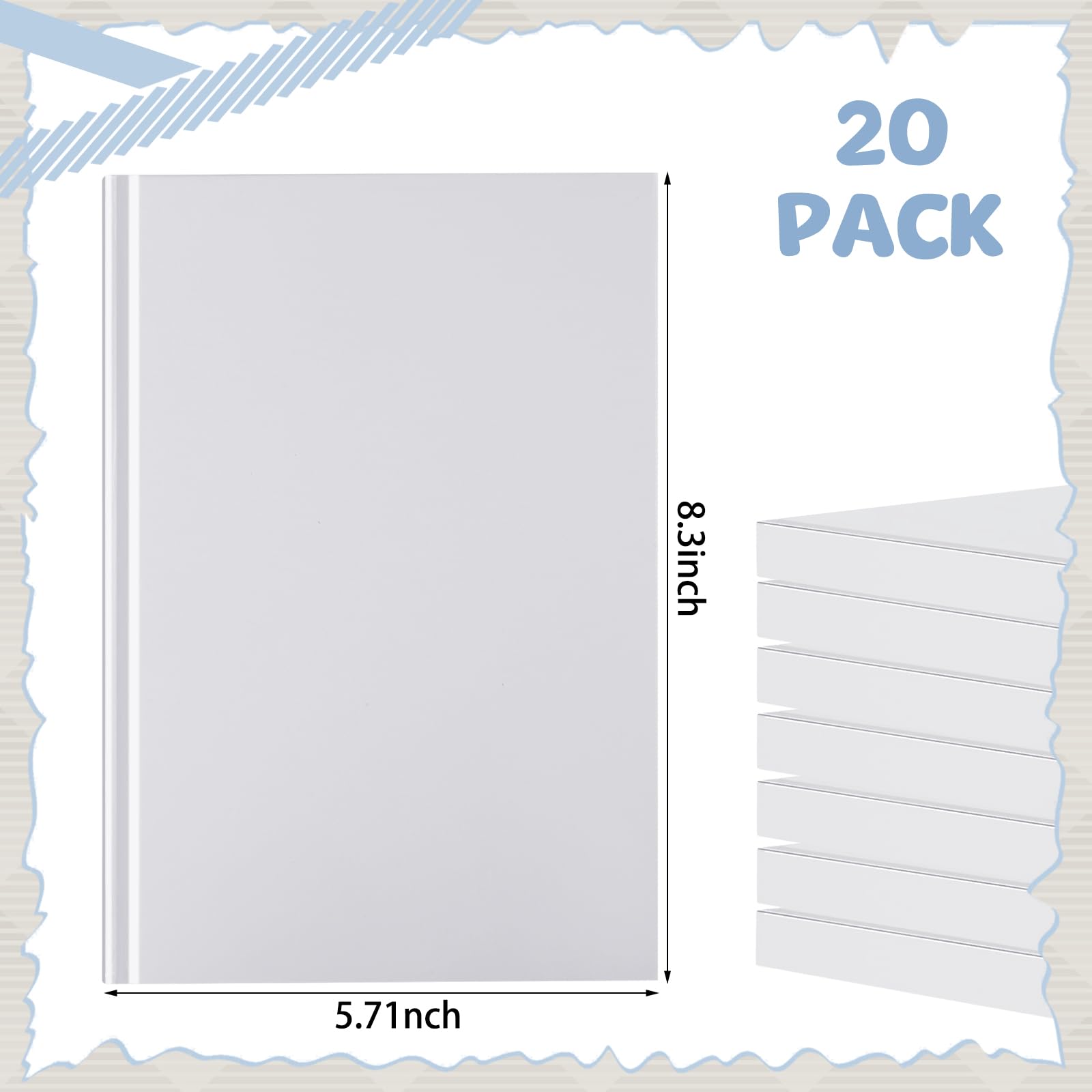 Henoyso 20 quaderni A5 in carta kraft vuota, 100 fogli/200 pagine non foderate, per scrittura, disegno, composizione, quaderni per regali, studenti, scuola, ufficio, viaggiatori, 20 x 14 cm (bianco)