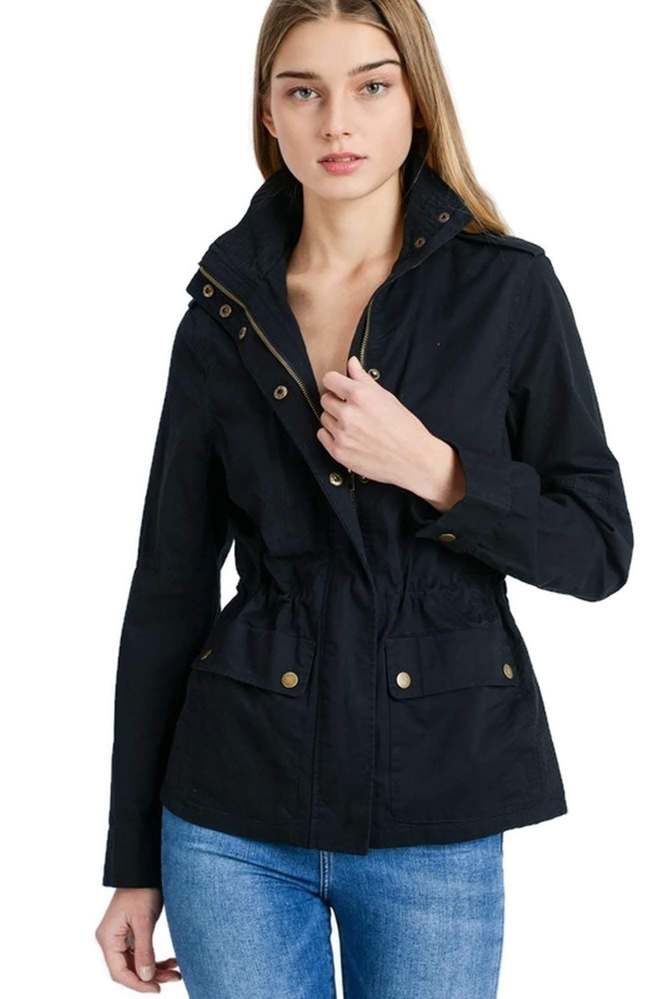 Women's Versatile Military Anorak Layered Fleece Double Zip Up Hoodie Jacket