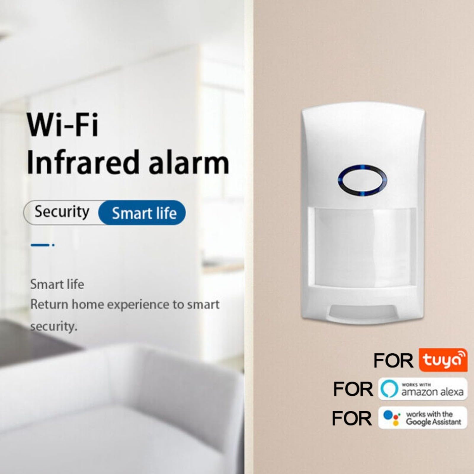 FUBESK Rilevatori intelligenti WiFi a infrarossi, sensore umano rilevatore di movimento, rilevamento ultra ampio, allarme accurato in qualsiasi condizione di illuminazione, compatibile con Tuya Smart