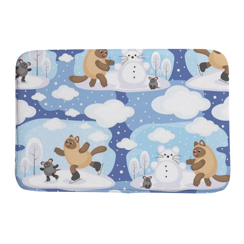 Tapis de bain chat et souris velours corail absorbant et grand tapis douche