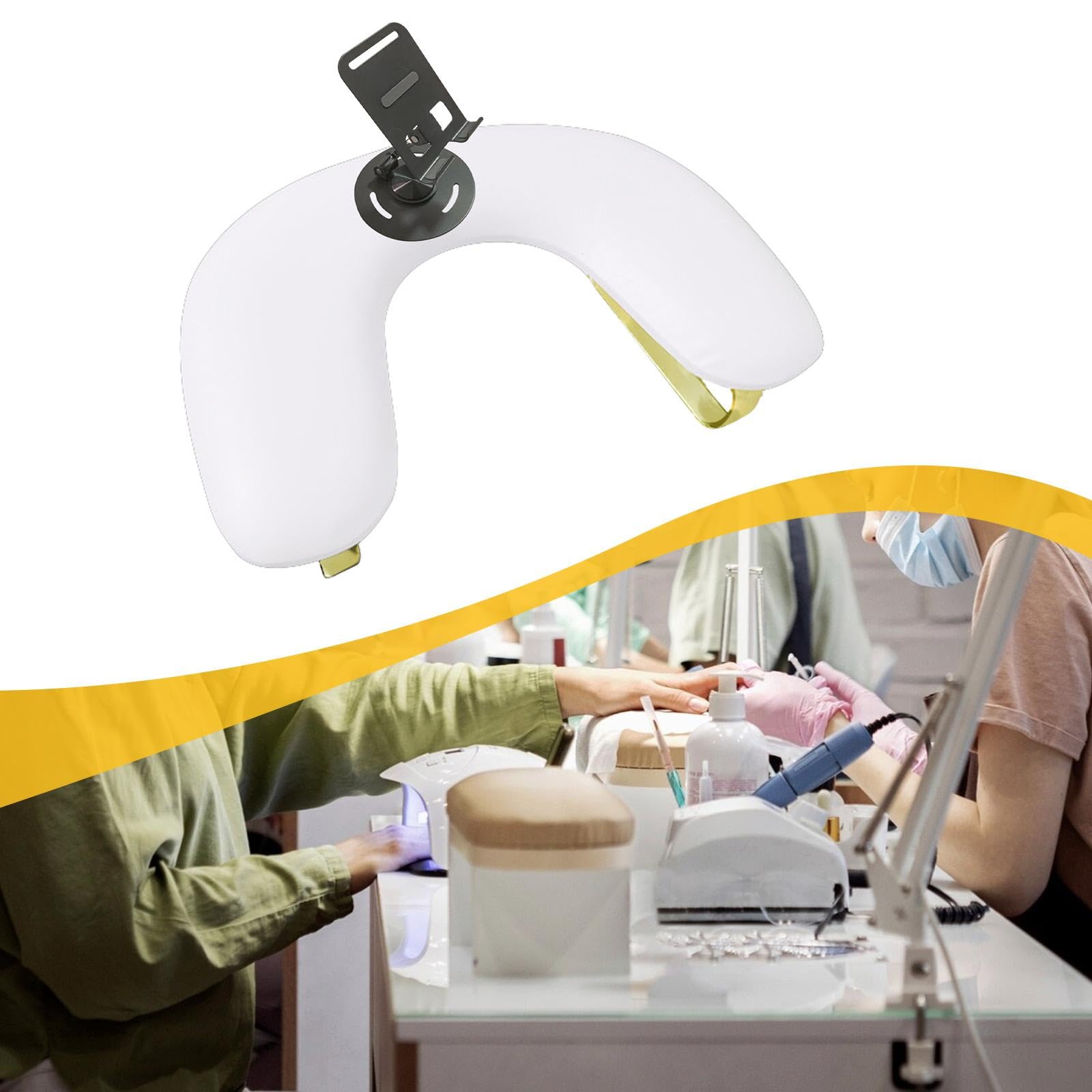 TISHITA Almohada para Manicura Cojín para Mano Soporte Ajustable Ergonómico Cuero PU Desmontable Base Estable Antideslizante Portátil para Salón de Uñas Afici, Blanco